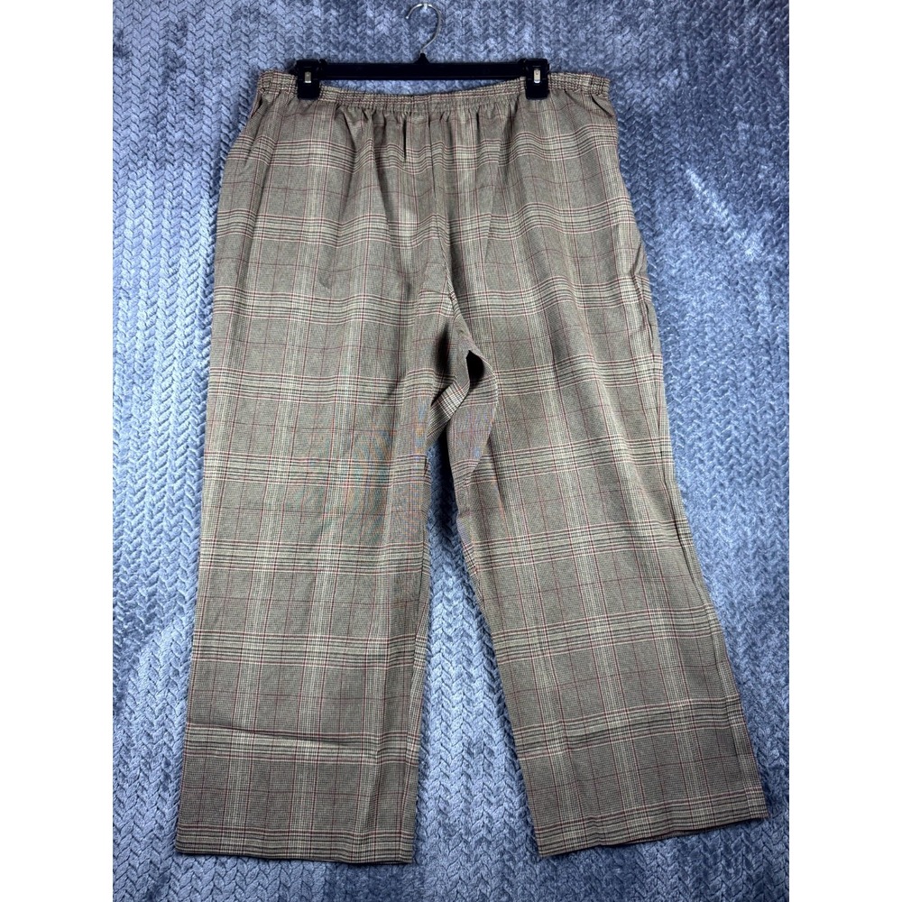 Salon Studio by Haband Pull-On Pants Womens 38 Brown Red Glen Plaid High Rise